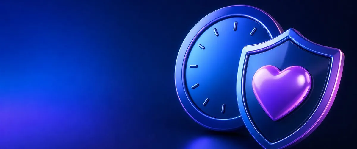 Reloj y escudo con un corazón, símbolo de límites de juego